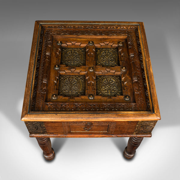 Vintage Carved Spice Table, Far Eastern, Glass Topped, Coffee, Lamp, Art Deco