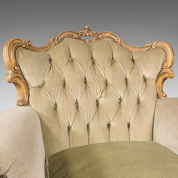 Vintage Button Back Suite, French, Sofa, Settee, Armchair, Louis XV Revival
