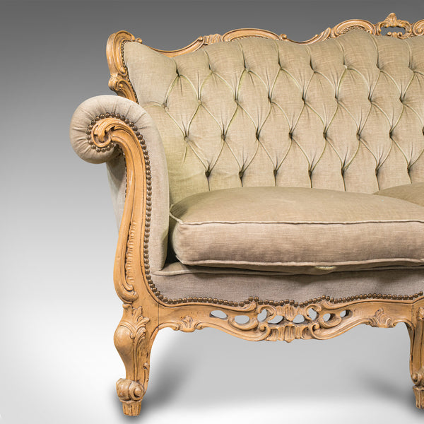 Vintage Button Back Suite, French, Sofa, Settee, Armchair, Louis XV Revival