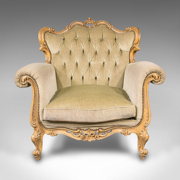 Vintage Button Back Suite, French, Sofa, Settee, Armchair, Louis XV Revival