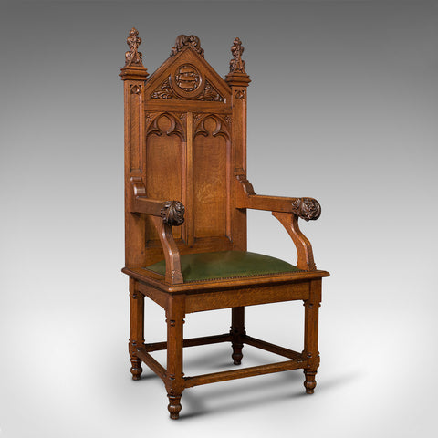 Antique Mayoral Chair, English, Ecclesiastic Armchair, Gothic Revival, Victorian