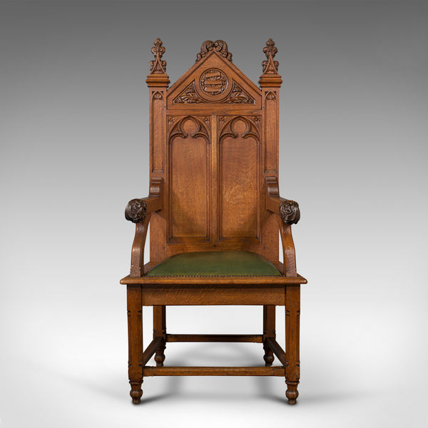 Antique Mayoral Chair, English, Ecclesiastic Armchair, Gothic Revival, Victorian
