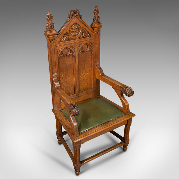 Antique Mayoral Chair, English, Ecclesiastic Armchair, Gothic Revival, Victorian