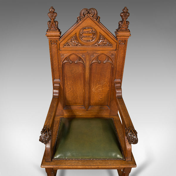 Antique Mayoral Chair, English, Ecclesiastic Armchair, Gothic Revival, Victorian