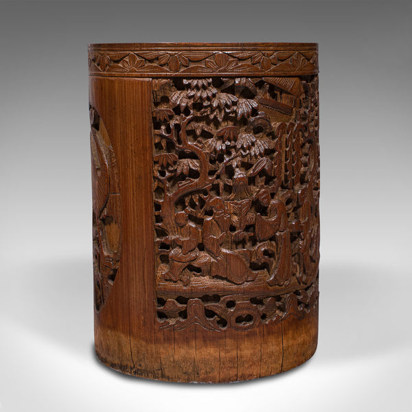 Antique Artist's Brush Pot, Chinese, Carved Bamboo, Treen, Victorian, Circa 1900