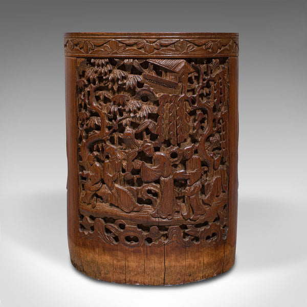 Antique Artist's Brush Pot, Chinese, Carved Bamboo, Treen, Victorian, Circa 1900