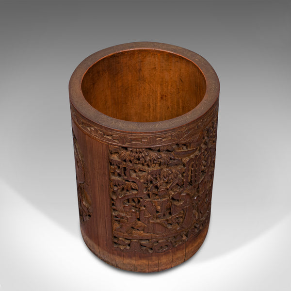 Antique Artist's Brush Pot, Chinese, Carved Bamboo, Treen, Victorian, Circa 1900