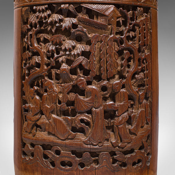 Antique Artist's Brush Pot, Chinese, Carved Bamboo, Treen, Victorian, Circa 1900