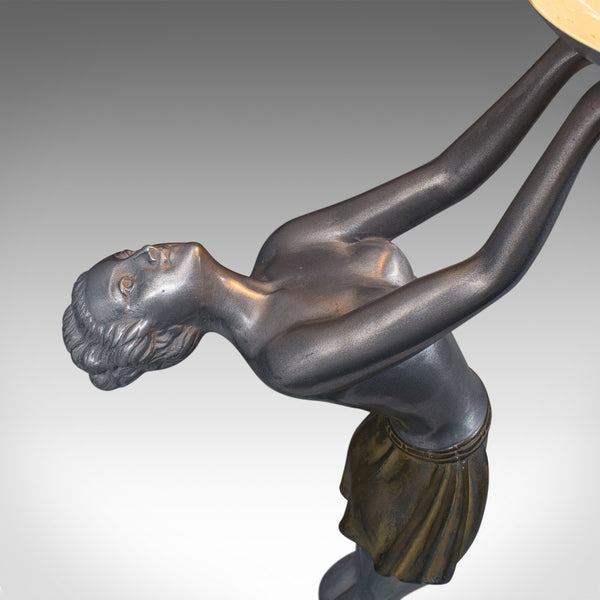 Vintage Figural Table Lamp, French, Spelter Desk Light, Art Deco, Balleste, 1930