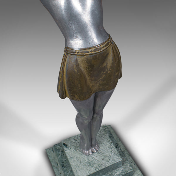 Vintage Figural Table Lamp, French, Spelter Desk Light, Art Deco, Balleste, 1930