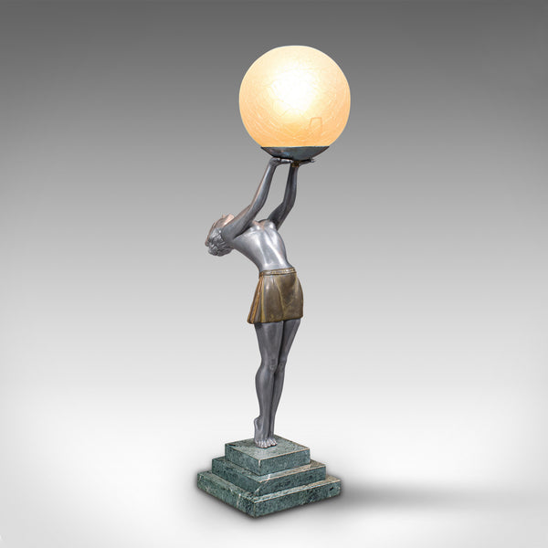 Vintage Figural Table Lamp, French, Spelter Desk Light, Art Deco, Balleste, 1930