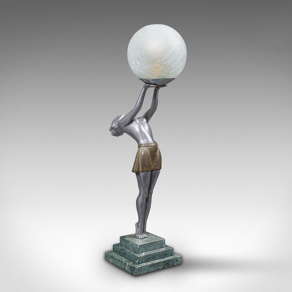 Vintage Figural Table Lamp, French, Spelter Desk Light, Art Deco, Balleste, 1930