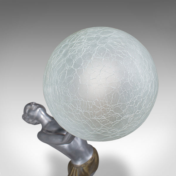 Vintage Figural Table Lamp, French, Spelter Desk Light, Art Deco, Balleste, 1930