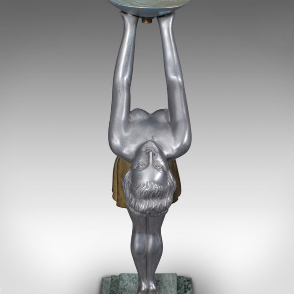 Vintage Figural Table Lamp, French, Spelter Desk Light, Art Deco, Balleste, 1930