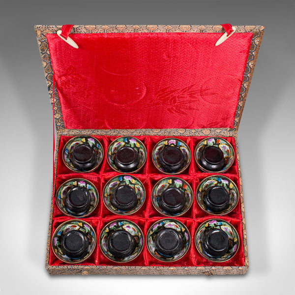 Set of 12 Vintage Zodiac Cups, Chinese, Ceramic Miniature Dish, Kung Fu Teacup