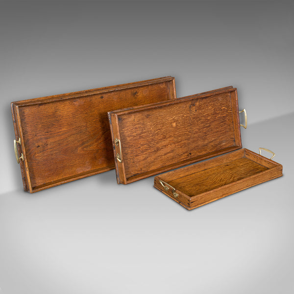 Trio Of Antique Serving Trays, English, Oak, Nesting Set, Georgian, Circa 1800