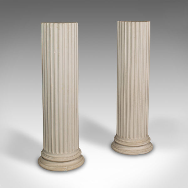 Pair, Vintage Fluted Display Pillars, English, Plaster, Jardiniere Planter Stand