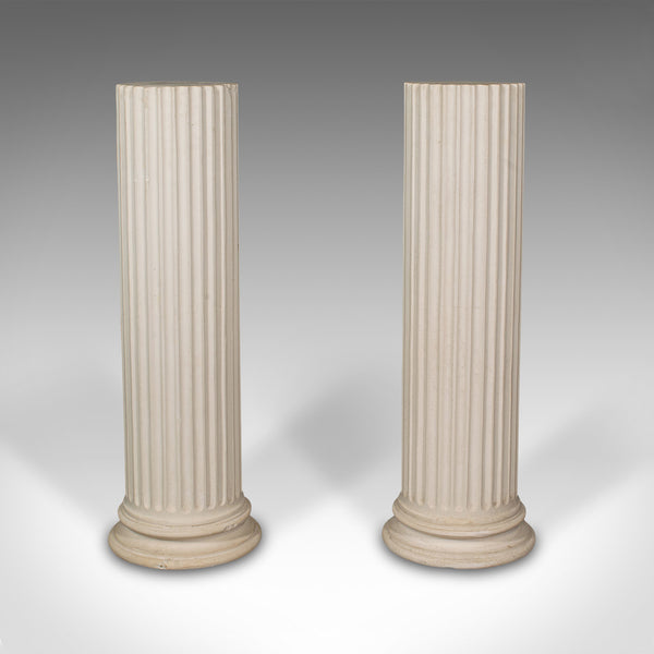 Pair, Vintage Fluted Display Pillars, English, Plaster, Jardiniere Planter Stand