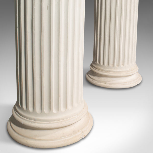 Pair, Vintage Fluted Display Pillars, English, Plaster, Jardiniere Planter Stand