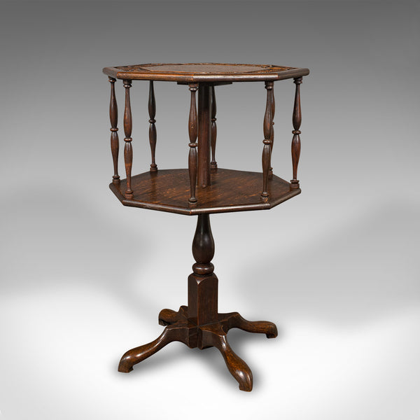 Antique Octagonal Occasional Table, Oak, Book Shelf, Arts & Crafts, Victorian
