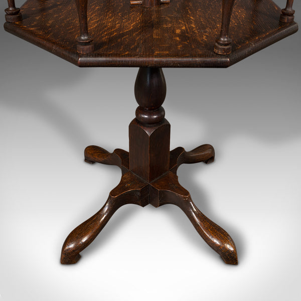 Antique Octagonal Occasional Table, Oak, Book Shelf, Arts & Crafts, Victorian