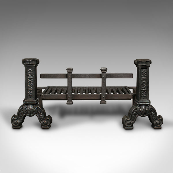 Antique Fireplace Set, English, Cast Iron, Fire Grate, Andirons, Edwardian, 1910