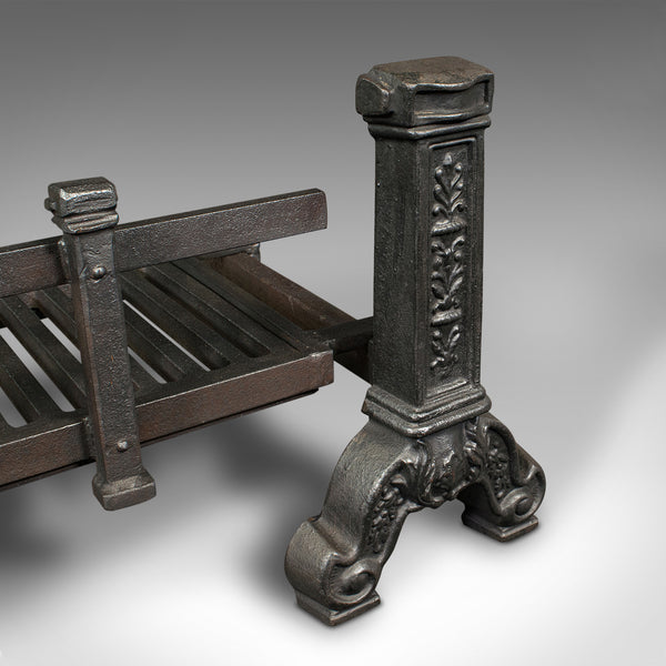 Antique Fireplace Set, English, Cast Iron, Fire Grate, Andirons, Edwardian, 1910