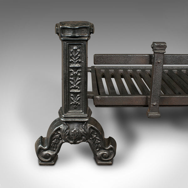 Antique Fireplace Set, English, Cast Iron, Fire Grate, Andirons, Edwardian, 1910