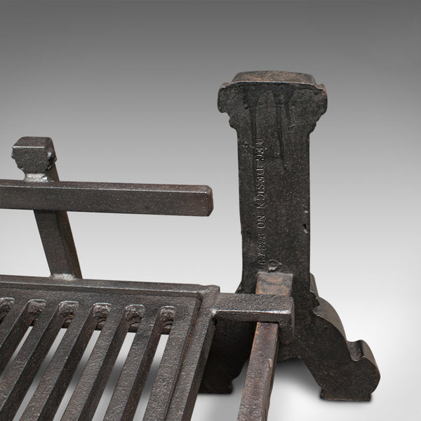 Antique Fireplace Set, English, Cast Iron, Fire Grate, Andirons, Edwardian, 1910