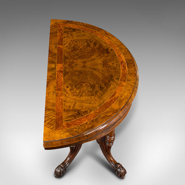 Antique Demi Lune Folding Card Table, English, Walnut, Games, Side, Victorian