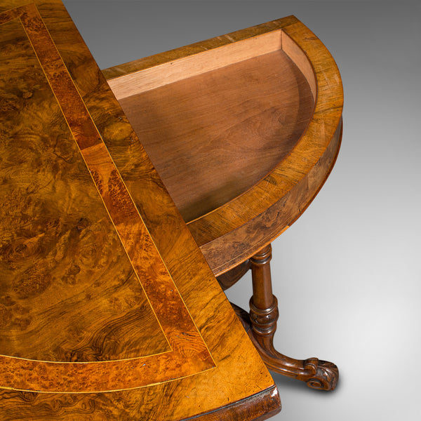 Antique Demi Lune Folding Card Table, English, Walnut, Games, Side, Victorian