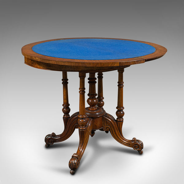 Antique Demi Lune Folding Card Table, English, Walnut, Games, Side, Victorian
