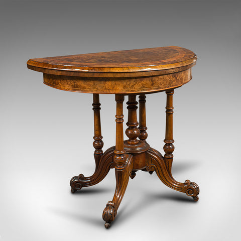 Antique Demi Lune Folding Card Table, English, Walnut, Games, Side, Victorian