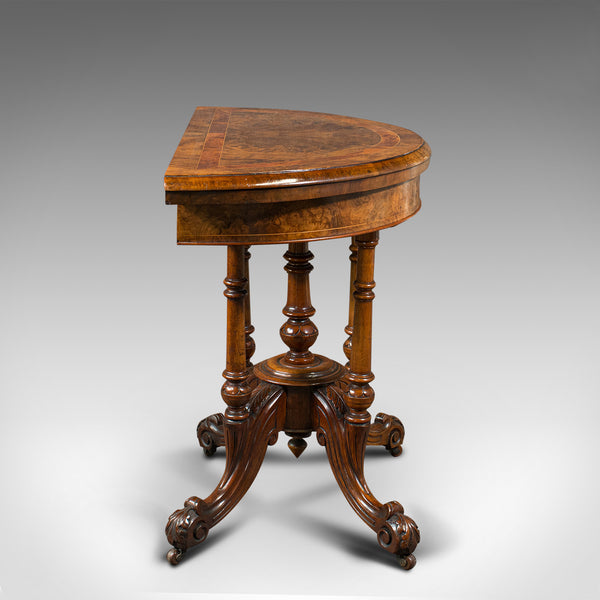 Antique Demi Lune Folding Card Table, English, Walnut, Games, Side, Victorian