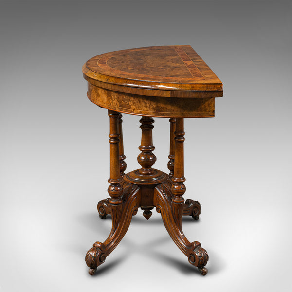 Antique Demi Lune Folding Card Table, English, Walnut, Games, Side, Victorian