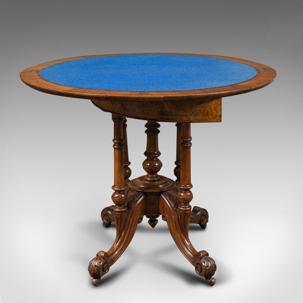 Antique Demi Lune Folding Card Table, English, Walnut, Games, Side, Victorian