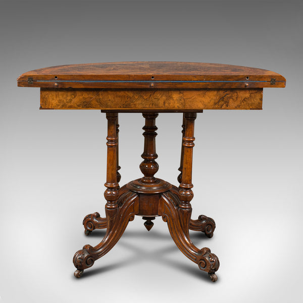 Antique Demi Lune Folding Card Table, English, Walnut, Games, Side, Victorian