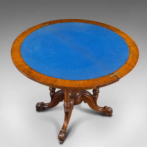Antique Demi Lune Folding Card Table, English, Walnut, Games, Side, Victorian