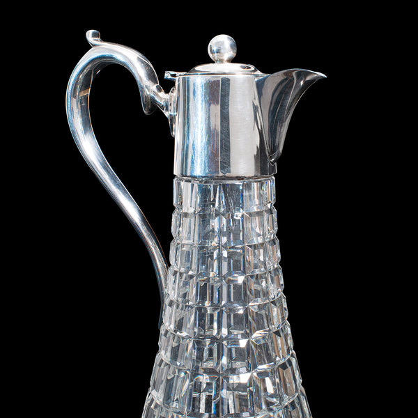 Vintage Claret Jug, English, Cut Glass, Wine, Spirit Decanter, Late 20th Century