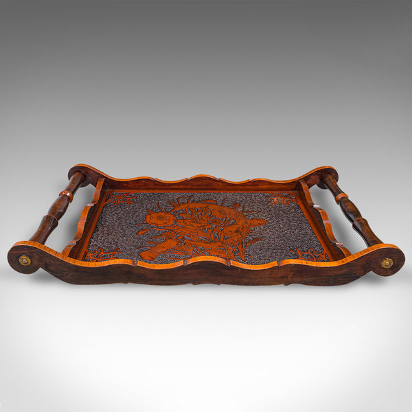 Antique Pokerwork Serving Tray, English, Afternoon Tea, Art Nouveau, Victorian