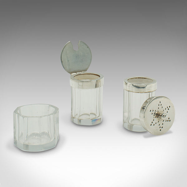 Cased Antique Cruets, English, Silver Plate, Condiment Stands, Edwardian, C.1910