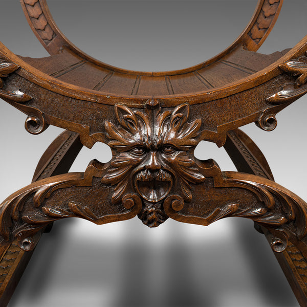 Antique Savonarola Armchair, English, Gothic Revival, James Shoolbred, Victorian