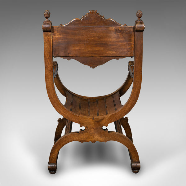 Antique Savonarola Armchair, English, Gothic Revival, James Shoolbred, Victorian