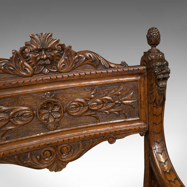 Antique Savonarola Armchair, English, Gothic Revival, James Shoolbred, Victorian