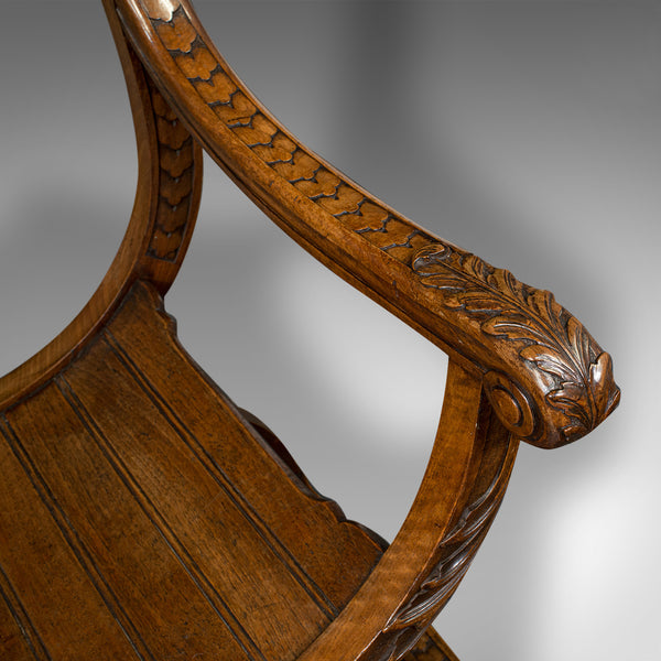 Antique Savonarola Armchair, English, Gothic Revival, James Shoolbred, Victorian