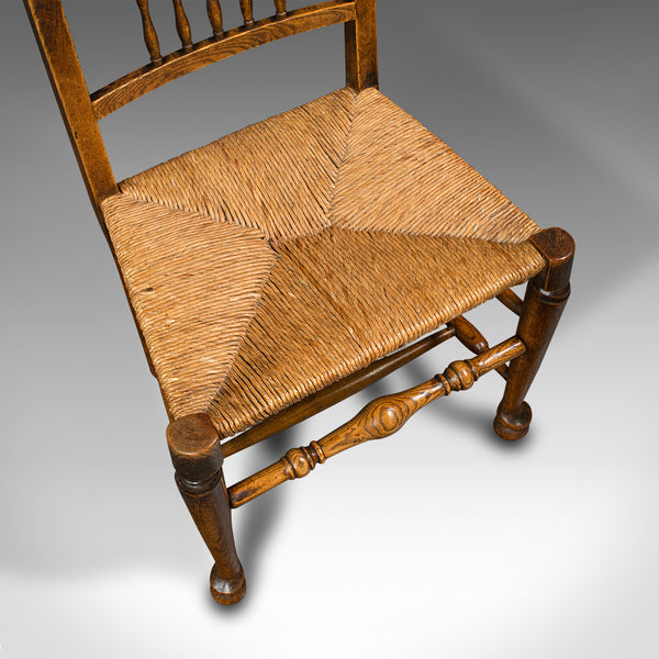 Pair Of Antique Spindleback Rush Chairs, English, Hall, Lancashire, Victorian