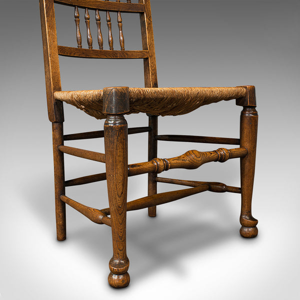 Pair Of Antique Spindleback Rush Chairs, English, Hall, Lancashire, Victorian
