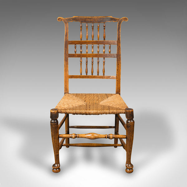 Pair Of Antique Spindleback Rush Chairs, English, Hall, Lancashire, Victorian
