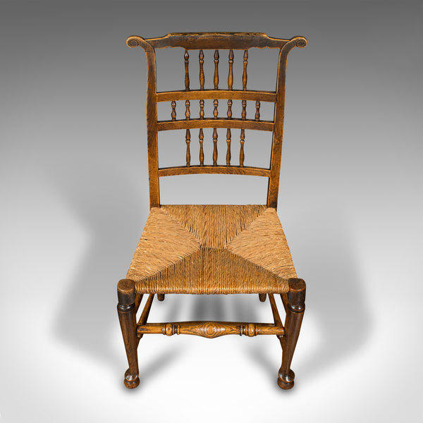 Pair Of Antique Spindleback Rush Chairs, English, Hall, Lancashire, Victorian