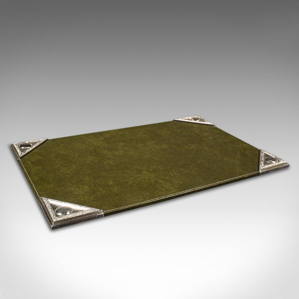 Antique Desk Pad, English, Leather, Silver Plate, Writing Blotter, Circa 1920